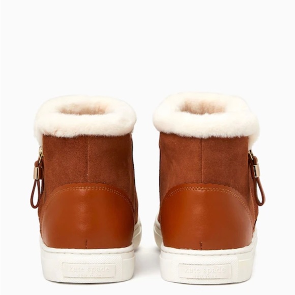 ♠️ kate spade Harper Winter Sneakers Suede Cow Leather Faux Fur Collar - Picture 5 of 13